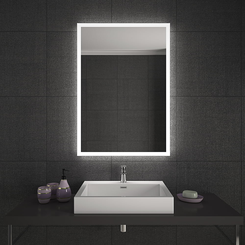 24 pulg. W x 32 pulg. H Luz LED enmarcada de aluminio rectangular con 3 colores y espejo de montaje de pared antifog RL-102B810